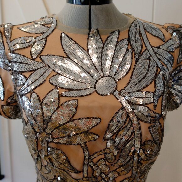 Milly silver and nude sequin leaf cocktail dress Size 6 - Picture 2 of 6
